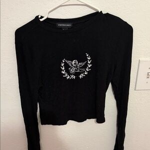 Streetwear Society Black Long Sleeve Top with Angel Embroidery